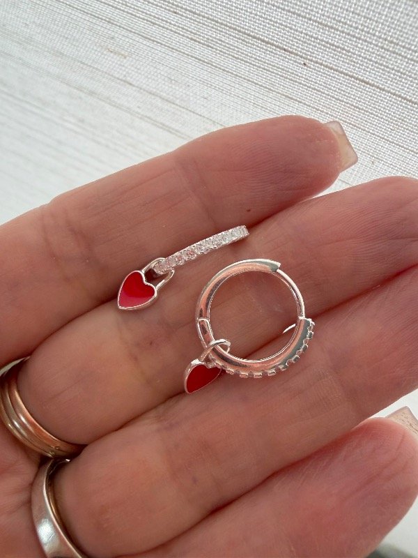 Producto - Argollitas 1,7 cm corazón esmaltado plata 925