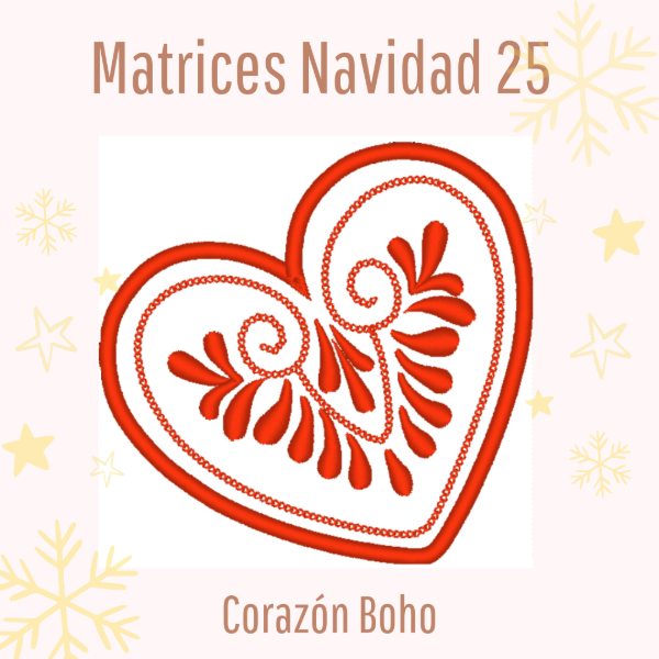 Producto - Matriz de Bordado - "Corazón Boho" - Adorno Navidad 2025 - Estilo ITH