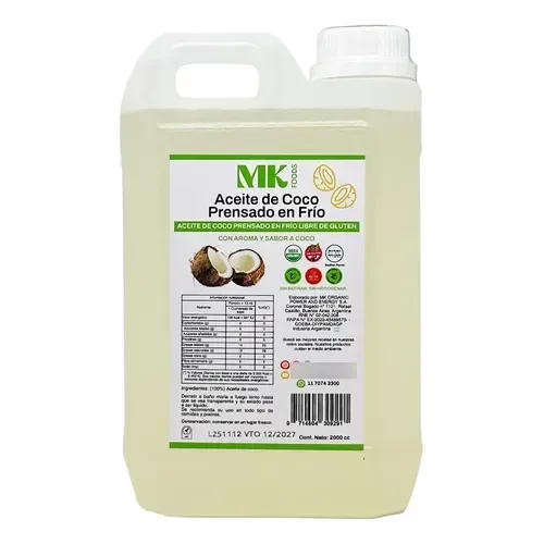 Producto - Aceite De Coco VIRGEN Prensado En Frío Sin Gluten Orgánico USDA MK Foods 2Lt