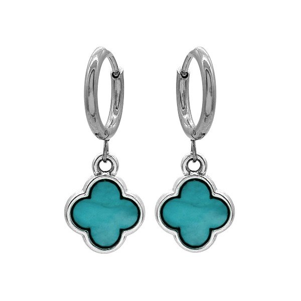 Producto - Aros argolla cubanas de acero quirúrgico con dije - 1.2cm - Flor - Turquesa
