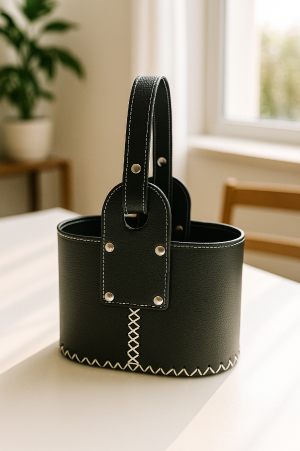 Producto - Canasta Matera Ovalada Cuerina Reforzada Premium