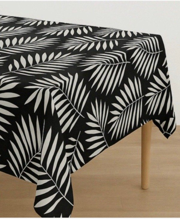 Producto - Mantel Ecocuero Impermeable Palm Negro Cuadrado 1.40x2.20