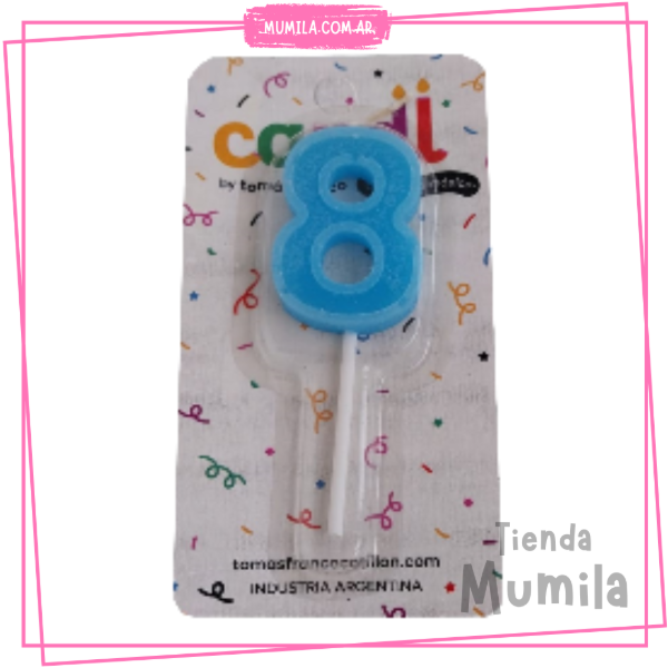 Producto - Vela numero 8 celeste palito