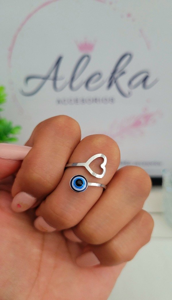 Producto - Anillo corazón calado con ojo turco de acero quirúrgico
