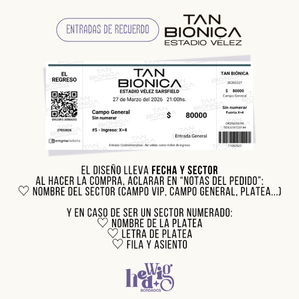 Producto - Entradas de recuerdo 14x6 SIMIL REALES - TAN BIONICA Velez