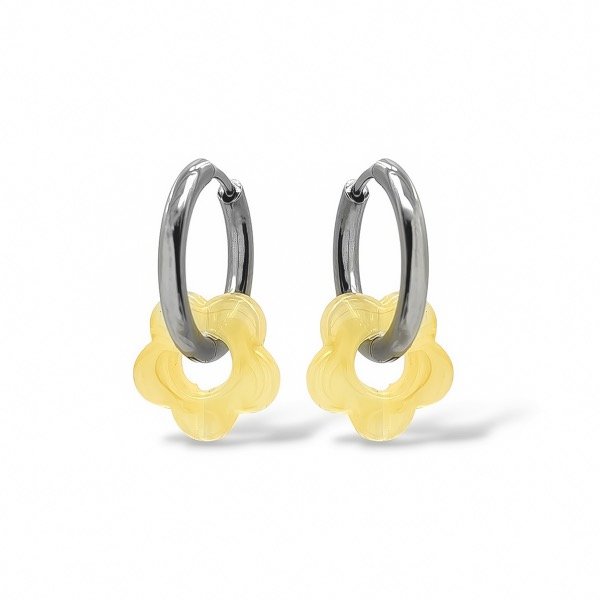 Producto - Argollas de acero quirúrgico con dije flor - citrino - 0