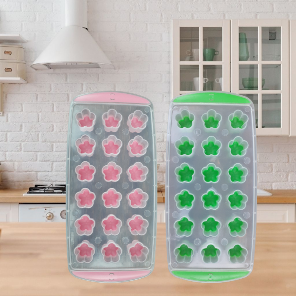 Producto - Cubetera de plástico y silicona 18 cubitos flores