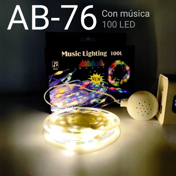 Producto - Luces led cálida 100 luces con música 10mts AB-76