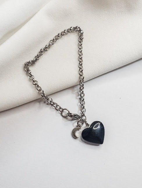 Producto - Pulsera piedra corazón ONIX - Acero quirúrgico