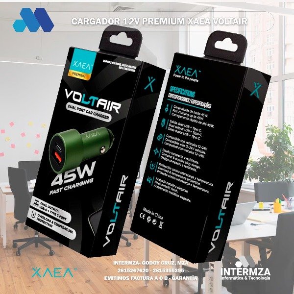 Producto - CARGADOR 12V PREMIUM VOLTAIR 45W - Carga rápida. salida Usb A y usb C 3A