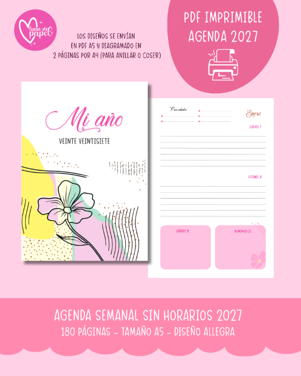 Producto - AGENDA SEMANAL SIN HORARIOS 2027 - Diseño ALLEGRA
