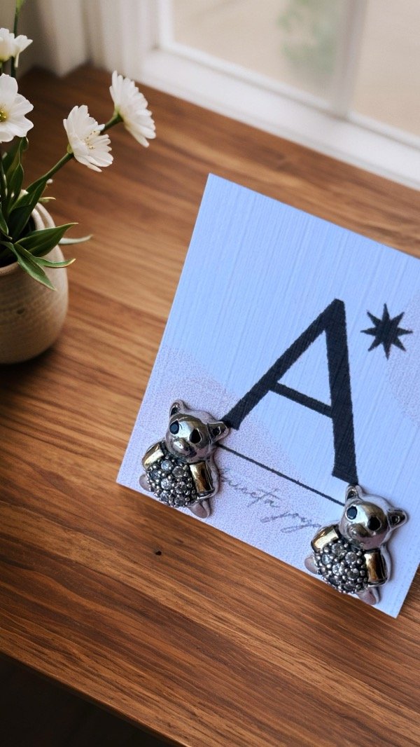 Producto - Aritos ositos con cubics -  plata y oro  A433
