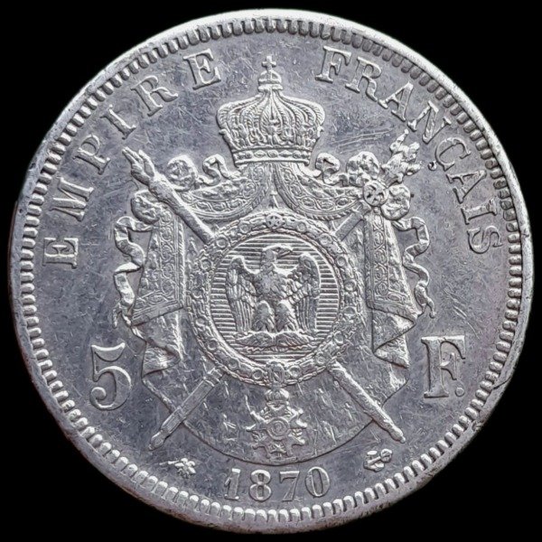 Producto - Francia 5 Francos 1870 Napoleón III Km#799 VF+