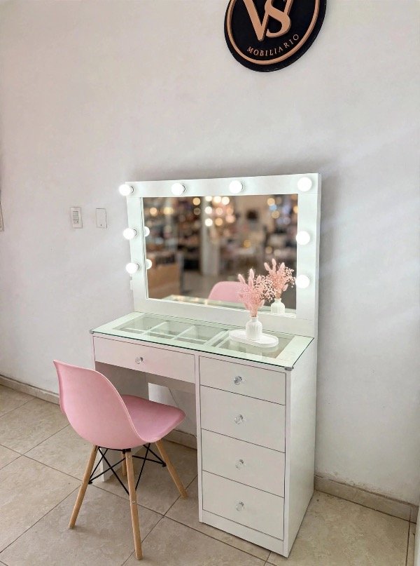 Producto - Combo maquillador Roma cristal con silla rosa - 1