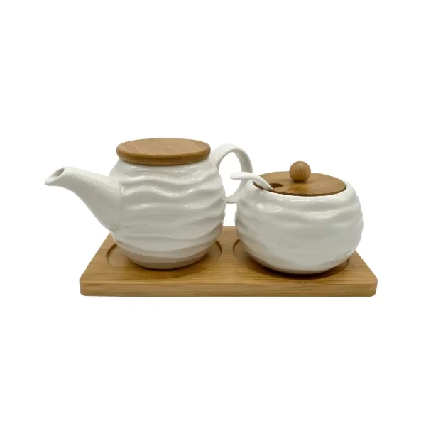 Producto - Set lechera y azucarera de ceramica y bambu