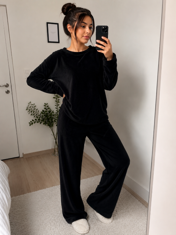 Producto - Pijama Polar soft liso en color Negro o Azul