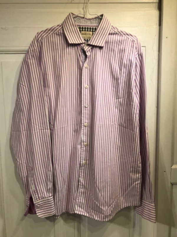 Producto - Camisa ROLAND COTTON blanca rayas violeta- Talle M/L- PRECIO: 30x