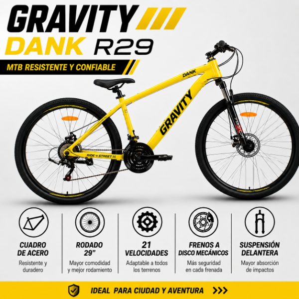 Producto - BICICLETA MTB GRAVITY DANK ACERO R29- AMARILLO