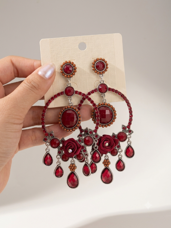 Producto - AROS COLGANTES PLATEADO Y BRILLOSROJO