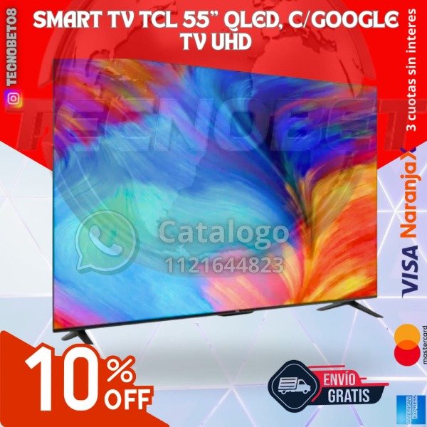 Producto - SMART TV TCL 55" QLED, C/GOOGLE TV UHD