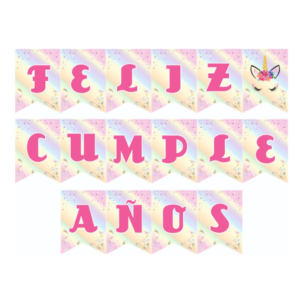Producto - Banderin FELIZ CUMPLEAÑOS tematica unicornio ojitos