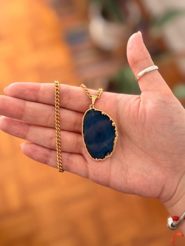 Producto - Collar Amor - Agata Azulado con cadena AD 6