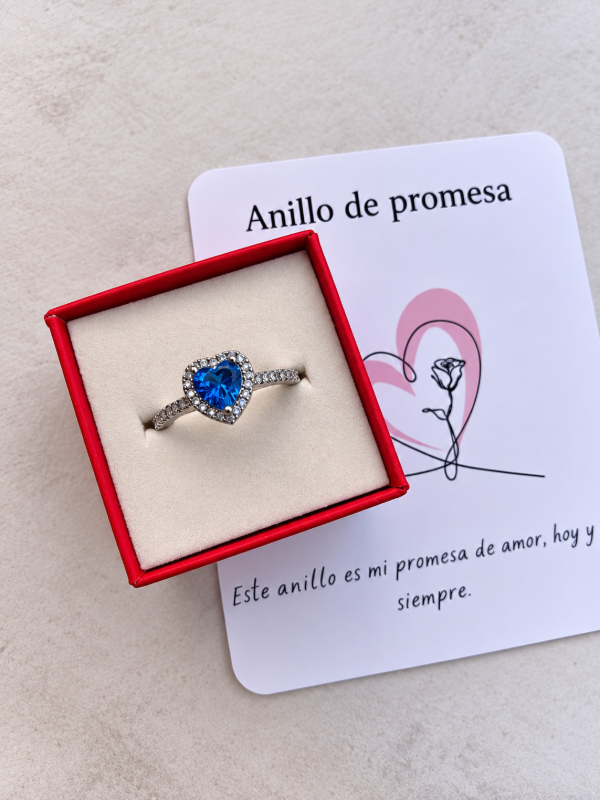 Producto - Anillo de la promesa corazón azul plateado - 1