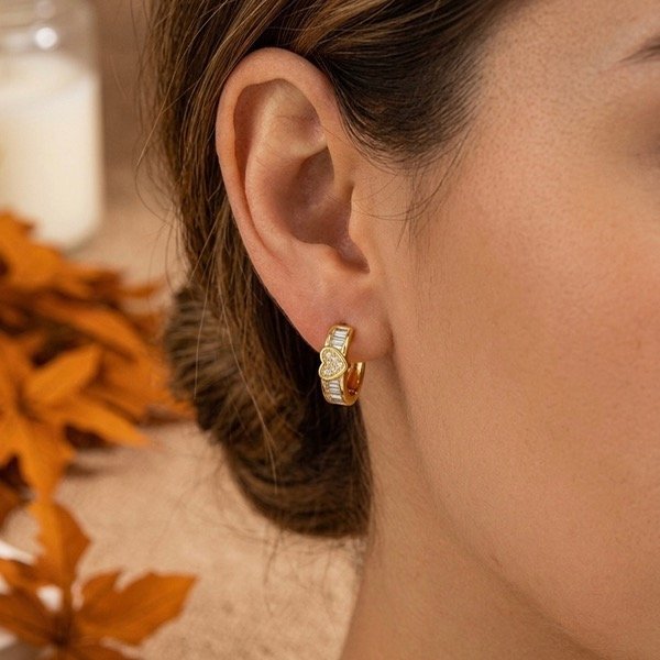 Producto - Aros argollas Piedras Baguettes Plata 925