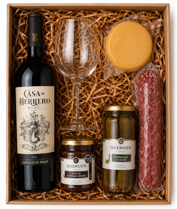 Producto - Caja de Regalo Casa de Herrero Malbec + Copa de Cristal + Picada Gourmet - 0