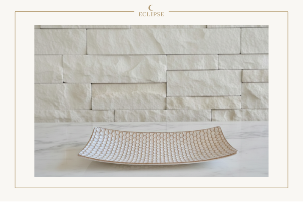 Producto - Bandeja de Madera Dorado Círculos Blancos