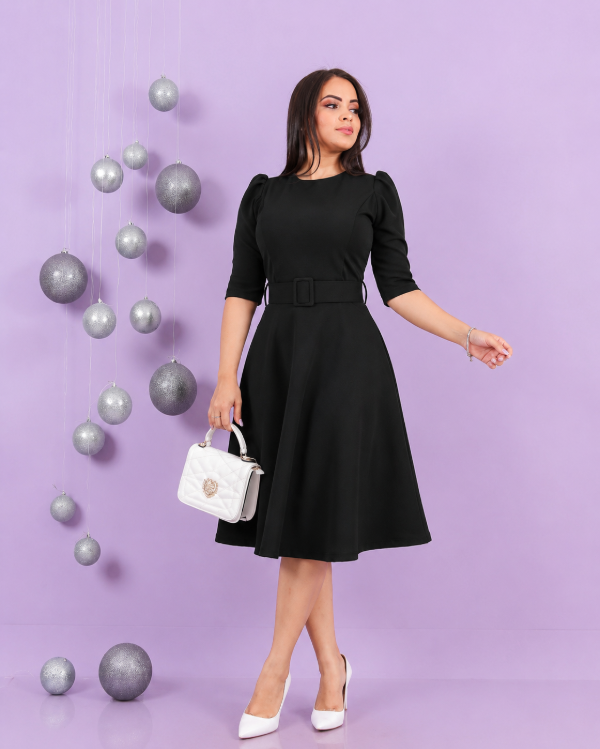 Vestido manga 3/4 con cinturon NEGRO (Art. 435) Talles S y M