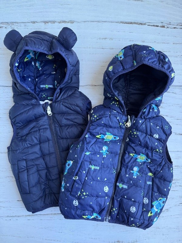 Producto - Chaleco puffer REVERSIBLE  orejitas importado Varias estampas
