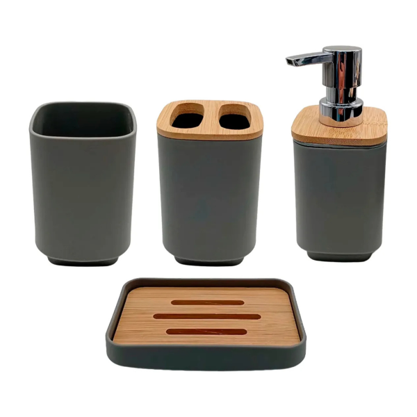 Producto - SET BAÑO 4PCS(16340-1)TAPA BAMBU CAJA