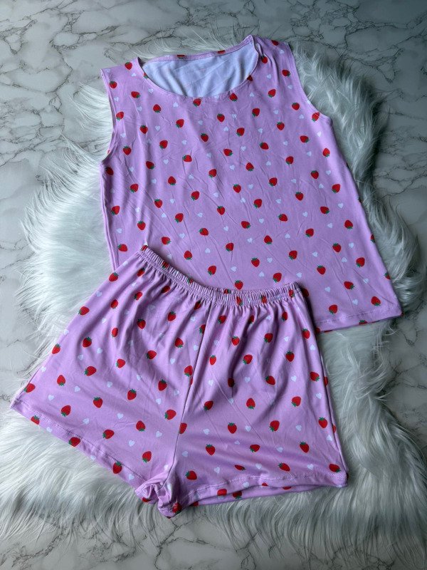 Producto - Pijama corto de short y musculosa ancha - Frutillas Rosa