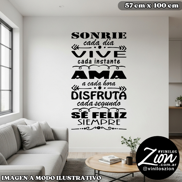 Producto - Vinilo Sonrie cada dia vive cada instante ama a cada hora disfruta GRANDE