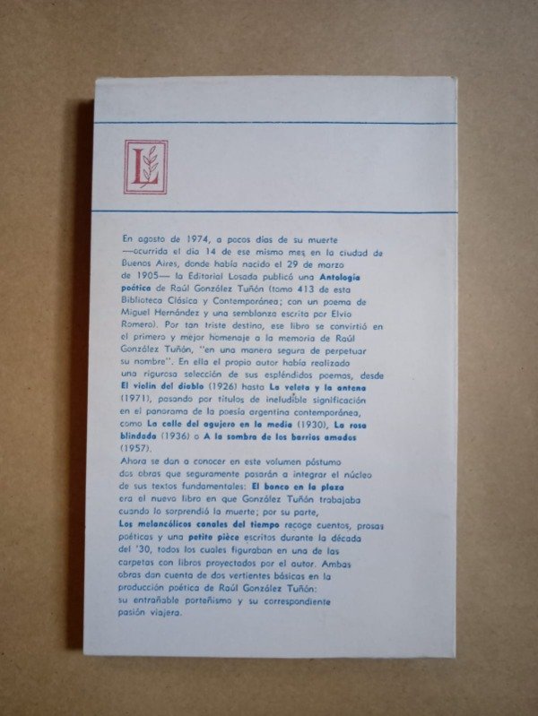 Producto - El banco en la plaza - Raúl González Tuñón - Losada 1977 - 1