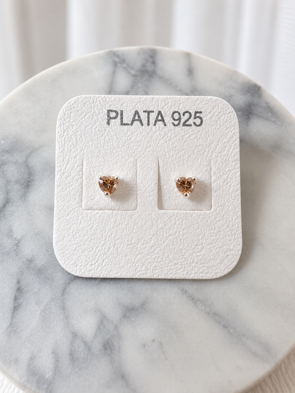 Producto - Aros mini corazón con cubics ámbar (3mm) - 2