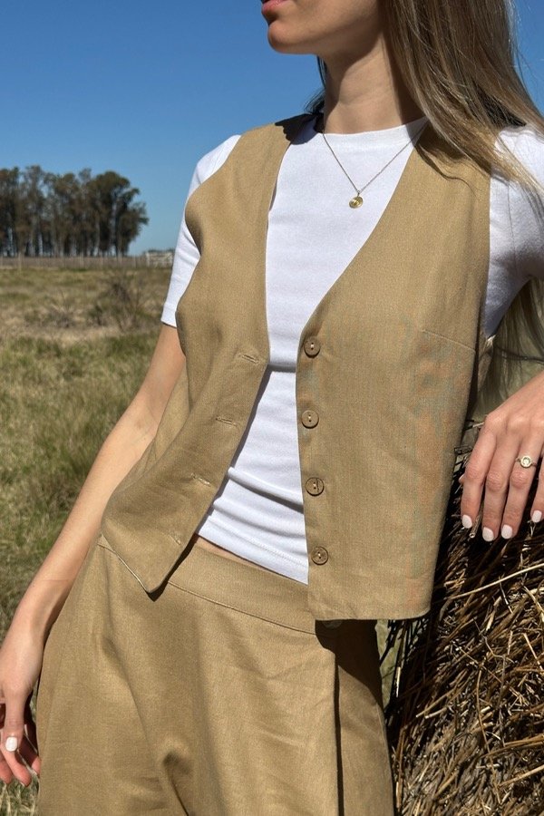 Producto - Chaleco reversible lino - Nocciola Cocco