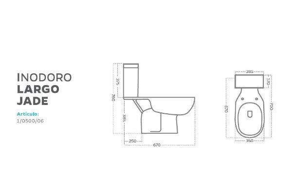 Juego de baño Jade Inodoro largo + asiento + Mochila doble descarga