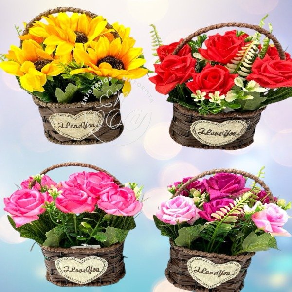Producto - MACETA CANASTA FLOR ARTIFICIAL DECORACION