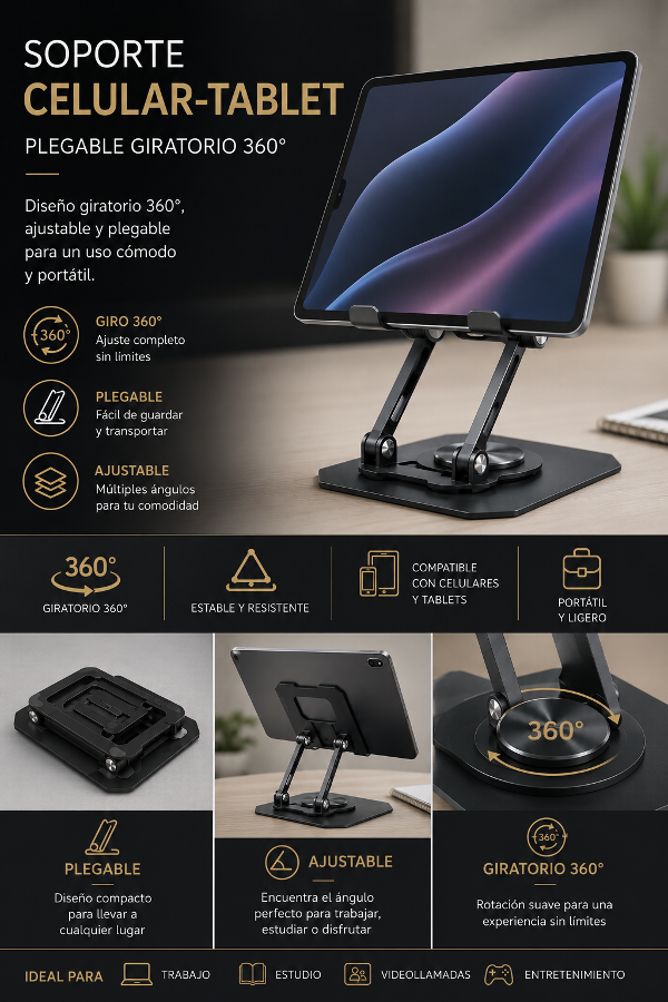 Producto - SOPORTE TABLET- CELULAR Plegable Giratorio 360