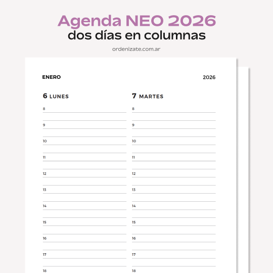 Producto - AGENDA NEO 2026 (dos días en columnas)
