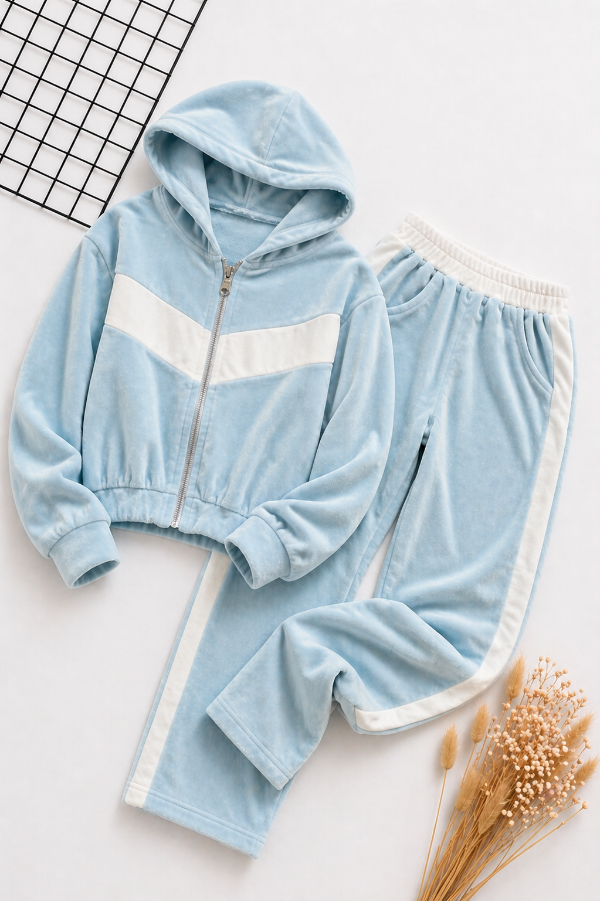 Producto - CONJUNTO TRENDY CELESTE (CAMPERA + PALAZO)