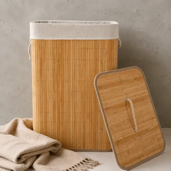 Producto - Canasto De Ropa Laundry De Bambú Con Funda De Tela Y Tap - 0