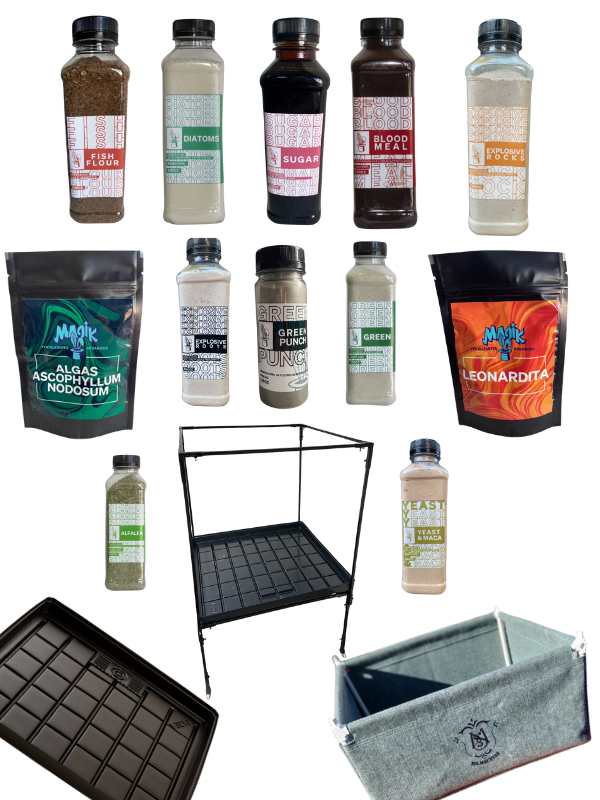 Producto - Combo Maceta +bandeja de riego + estructura para bandeja + magik completo