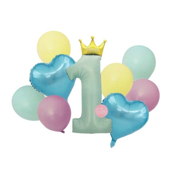 Producto - KIT GLOBOS BABY N1 CORONA CELESTE/ROSA x1 9 PIEZAS