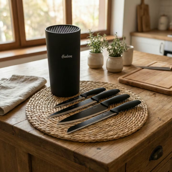 Producto - Set de Cuchillos Hudson Black con Taco Universal - 5 Piezas - 0