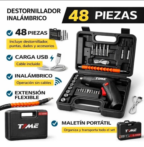 Producto - Destornilladora Inalámbrico Recargable 47 Piezas