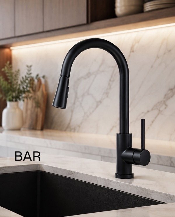 Producto - Grifería pico curvo cuello extensible regulador lluvia - Negro industrial - BAR - 2