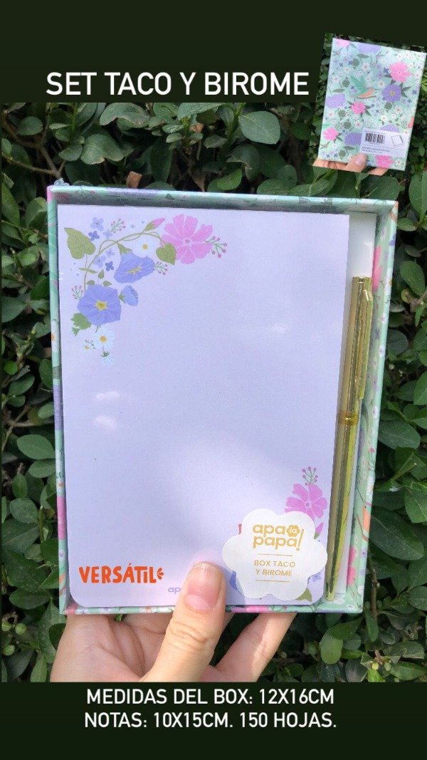 Producto - Set taco y birome con caja flores